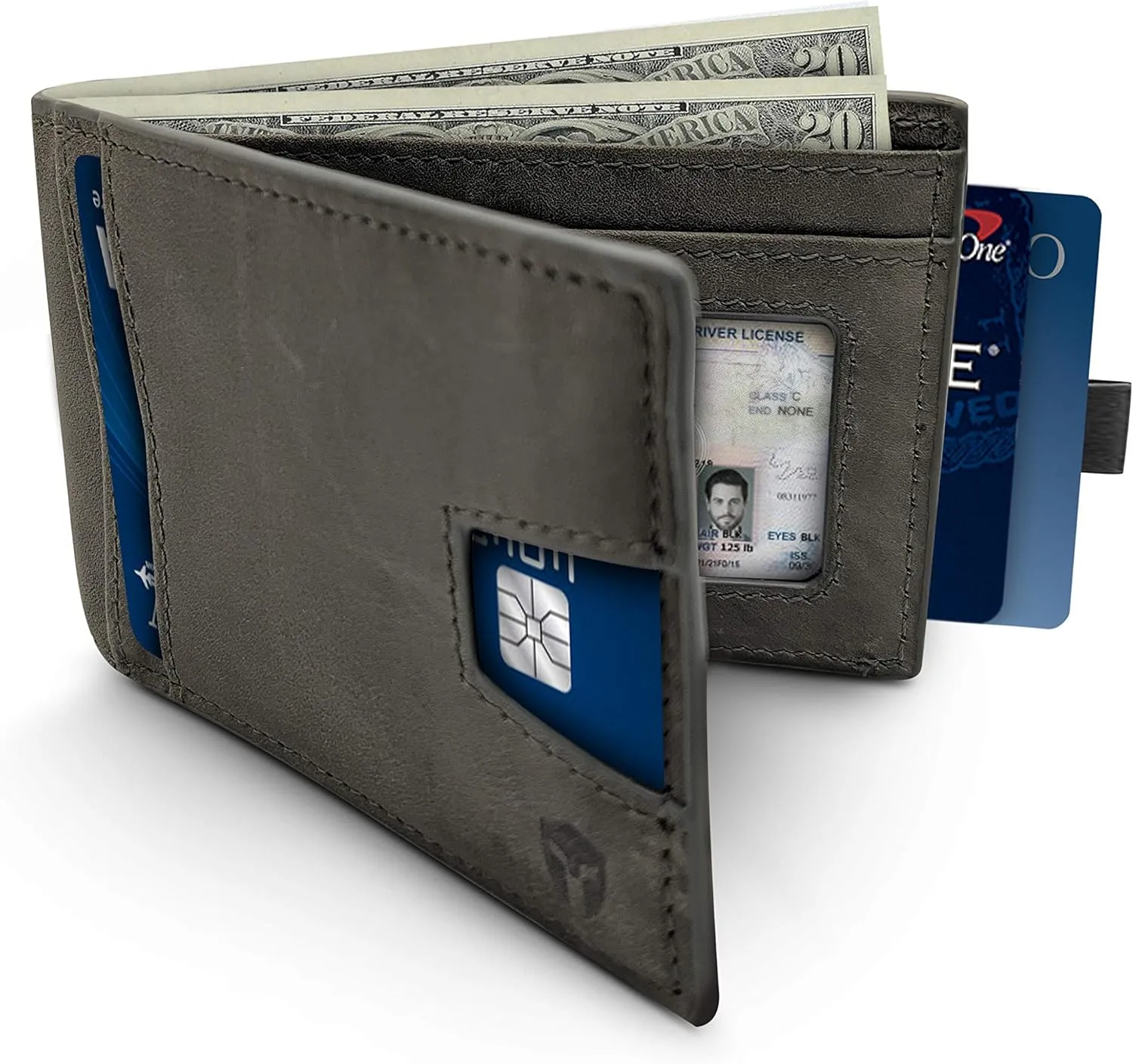 Bryker Hyde Slim Vertical Bifold RFID Blocking Full Grain leather Wallet for Men, Front Pocket, Bill/Receipt pocket and Pull Tab Card Slot (Dark Gray w/Pull Out Card Pocket)