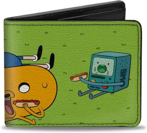 Buckle-Down Cartoon Network Bifold Wallet with Standard Billfold and Card Slots, Adventure Time Jake Finn and BMO Hot Dog Picnic Scene, Vegan Leather