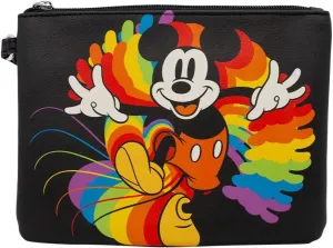 Buckle Down Disney Wallet, Single Pocket Wristlet, Mickey Mouse Action Pose Trails Black Rainbow, Vegan Leather