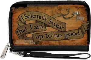 Buckle-Down The Wizarding World of Harry Potter Wallet, Zip Around, Harry Potter I Solemnly Swear That I Am Up to No Good Tan, Vegan Leather