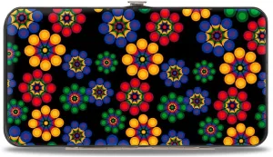 Buckle-Down Wallet, Hinged, Psychedelic Daisies Black Multi Color, Vegan Leather