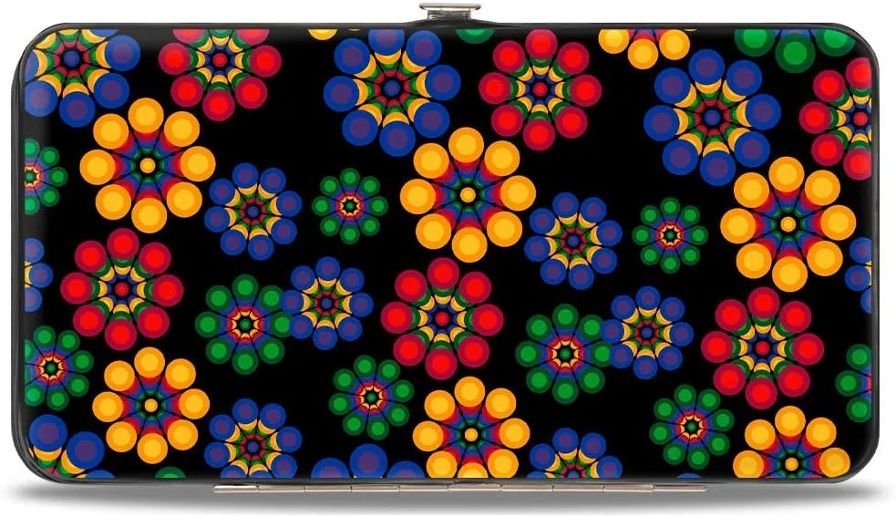 Buckle-Down Wallet, Hinged, Psychedelic Daisies Black Multi Color, Vegan Leather