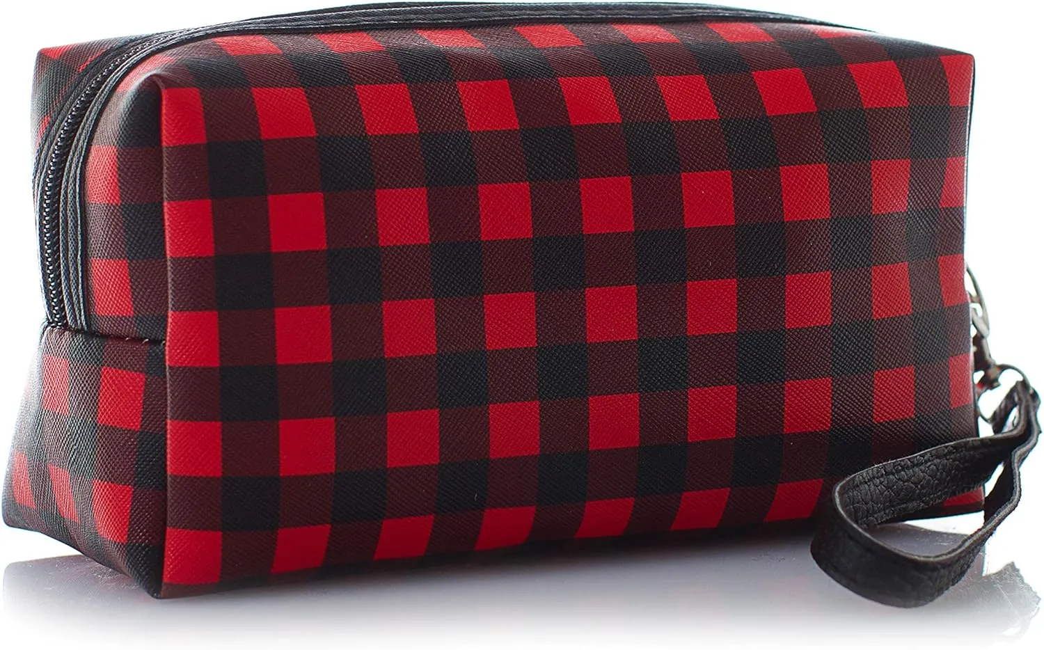 Buffalo Plaid Cosmetic Bag Make Up Bag Red (7"L x 4"H x 3"W, Buffalo Plaid Red)