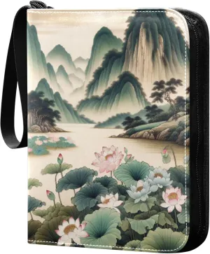 Burbuja Chinese Landscape Painting Card Binder, 4 Pockets Trading Card Binder, Portable Card Albums Fits 400 Cards with 50 Removable Sleeves for Sport Cards Game Cards