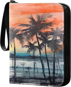 Burbuja Palm Tree Painting Card Binder, 4 Pockets Trading Card Binder, Portable Card Albums Fits 400 Cards with 50 Removable Sleeves for Sport Cards Game Cards