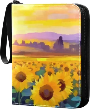 Burbuja Sunflowers Painting Card Binder, 4 Pockets Trading Card Binder, Portable Card Albums Fits 400 Cards with 50 Removable Sleeves for Sport Cards Game Cards