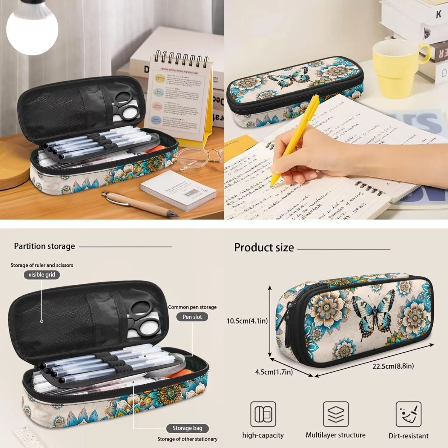 Butterfly Boho Flower Backpack for Kids Girls 3 Pack School Bag with Reusable Lunchbox Bag Pencil Case Set Preschool Kindergarten Toddler Backpack Set