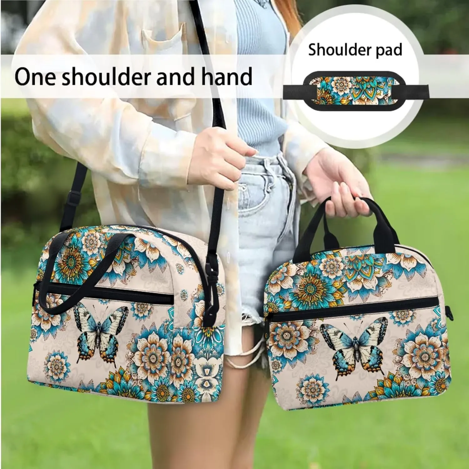 Butterfly Boho Flower Backpack for Kids Girls 3 Pack School Bag with Reusable Lunchbox Bag Pencil Case Set Preschool Kindergarten Toddler Backpack Set