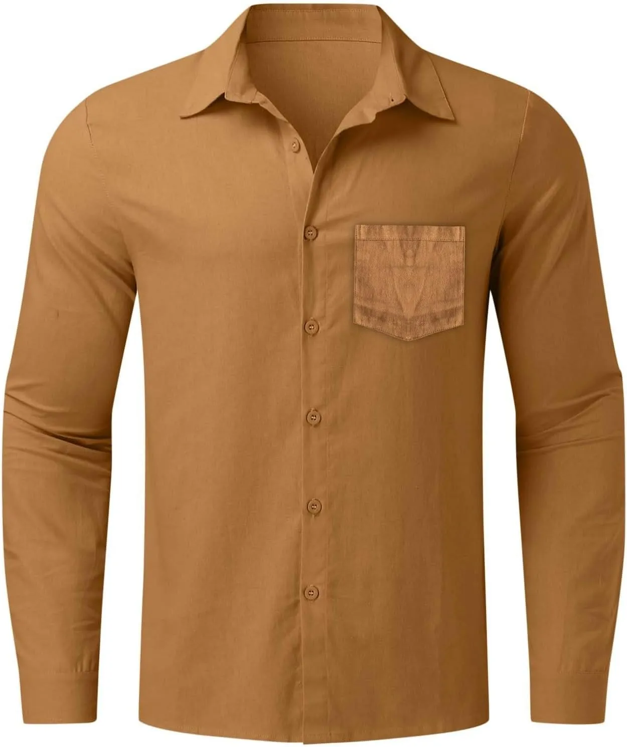Button Down Linen Shirts for Men Casual Long Sleeve Button Down Regular Fit Beach Shirt Dress Lapel Collar Beach Tops
