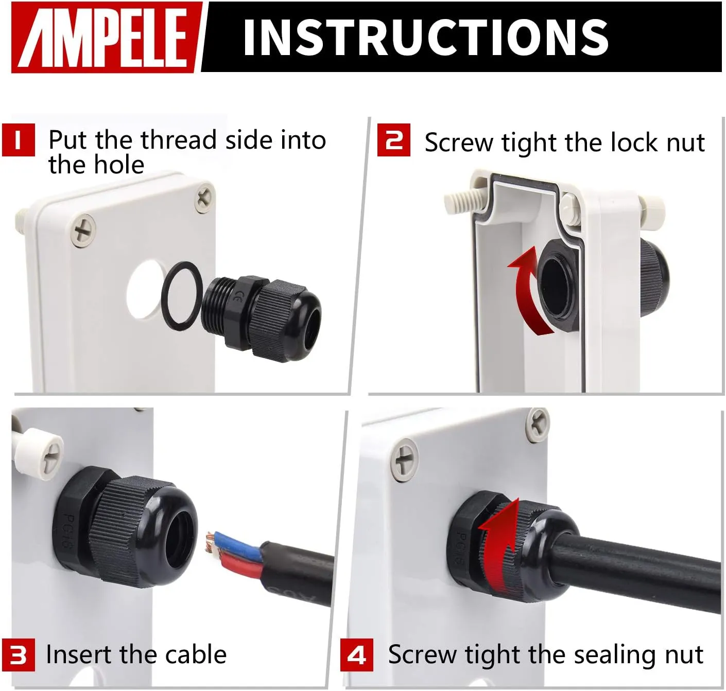 Cable Gland 100 Pack PG9 Waterproof Adjustable 4-8mm Nylon Cable Glands Joints With Gaskets, Black(PG9)