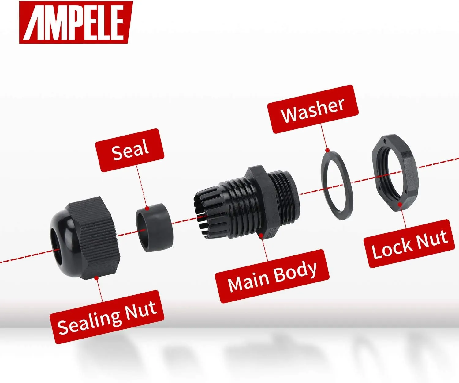 Cable Gland 100 Pack PG9 Waterproof Adjustable 4-8mm Nylon Cable Glands Joints With Gaskets, Black(PG9)