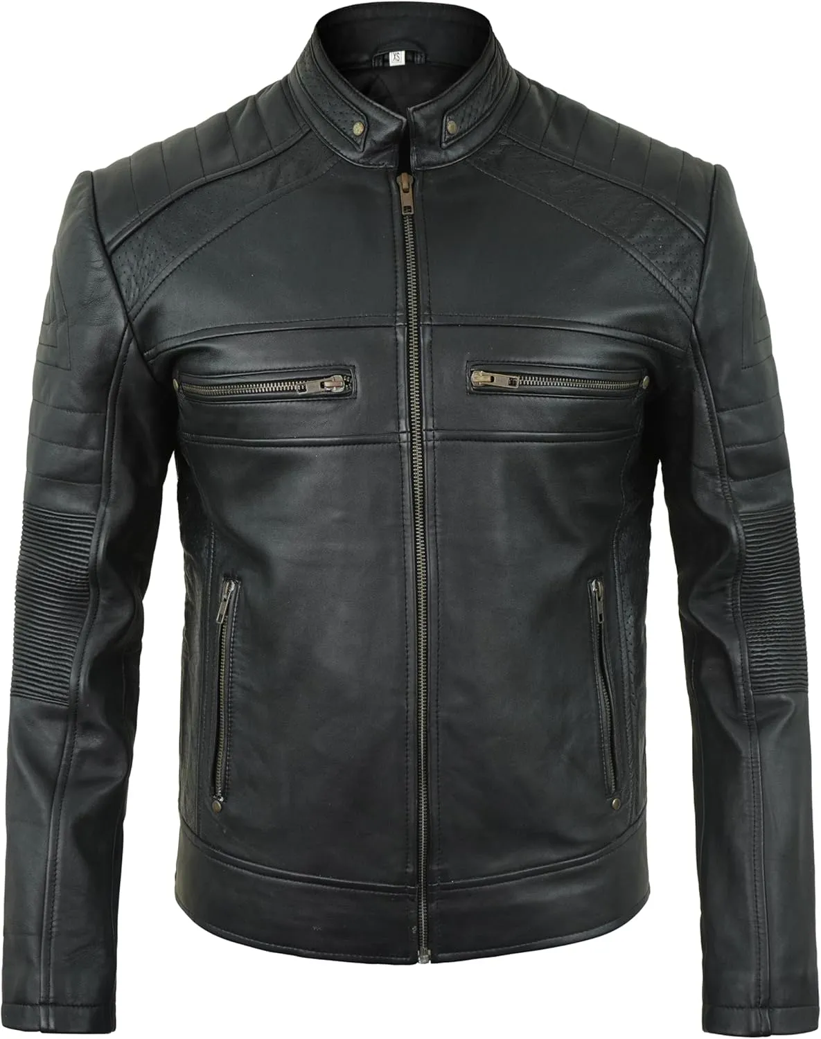 Cafe Racer Leather Jacket Men - Biker Style Moto Racer Mens Leather Motorcycle Jacket