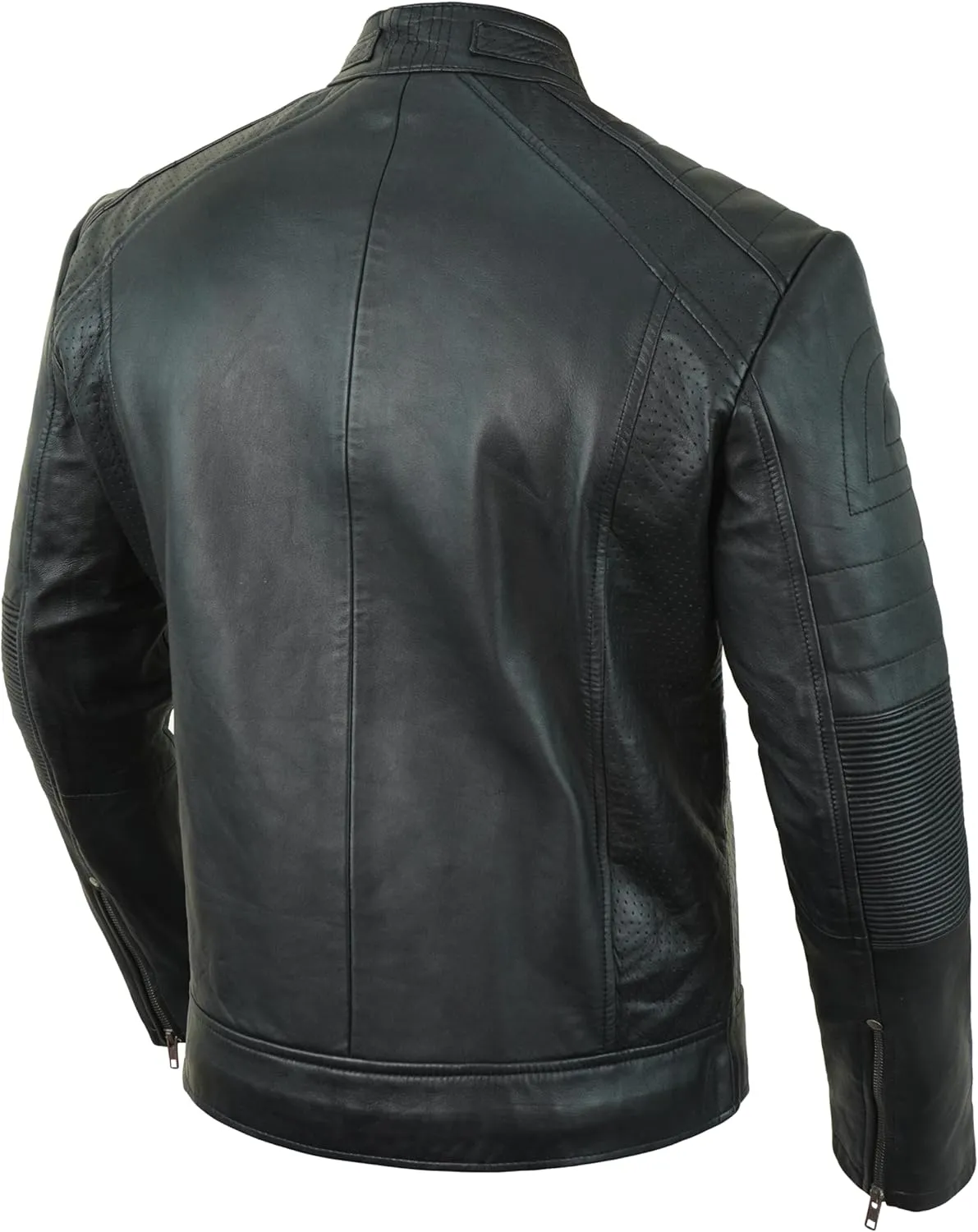 Cafe Racer Leather Jacket Men - Biker Style Moto Racer Mens Leather Motorcycle Jacket