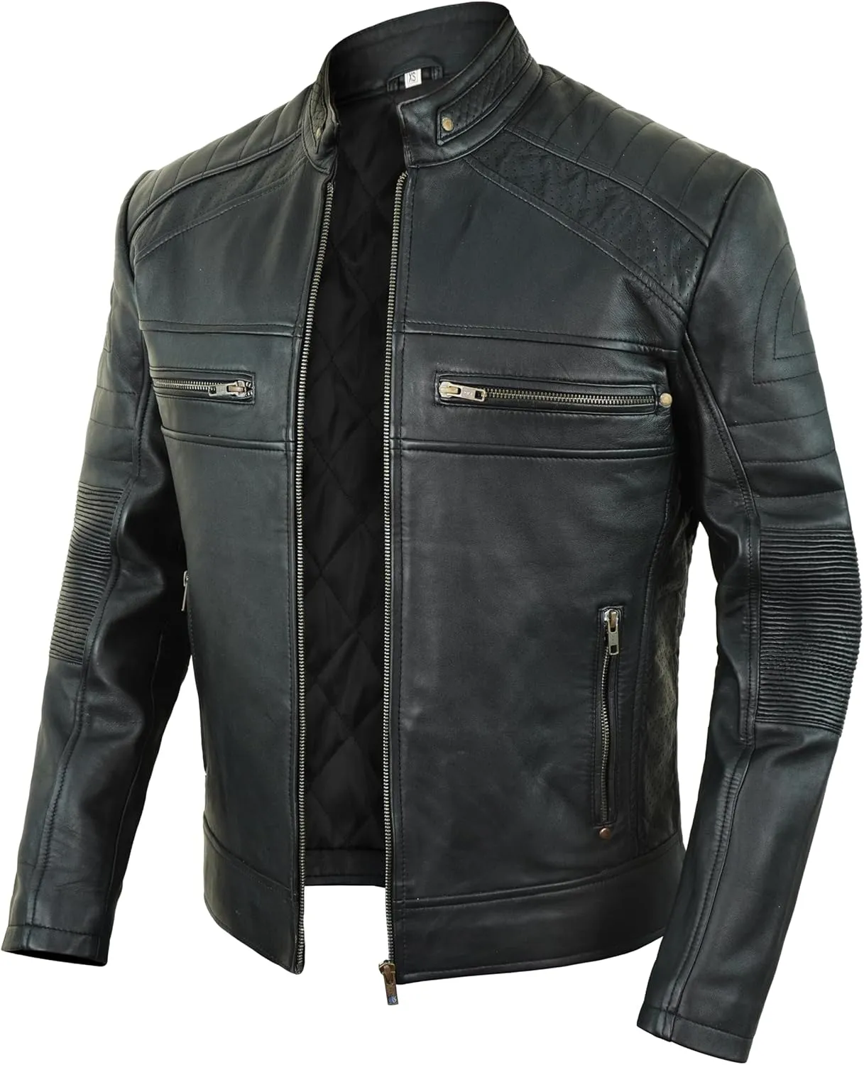 Cafe Racer Leather Jacket Men - Biker Style Moto Racer Mens Leather Motorcycle Jacket