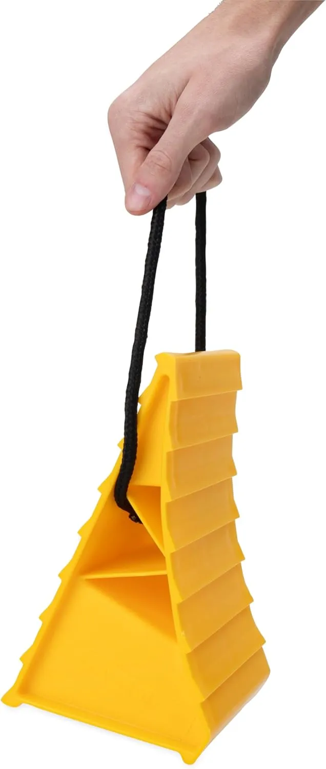 Camco Wheel Chock with Rope for Easy Removal, Helps Keep Your Trailer or RV in Place (Pack of 2) - 44471
