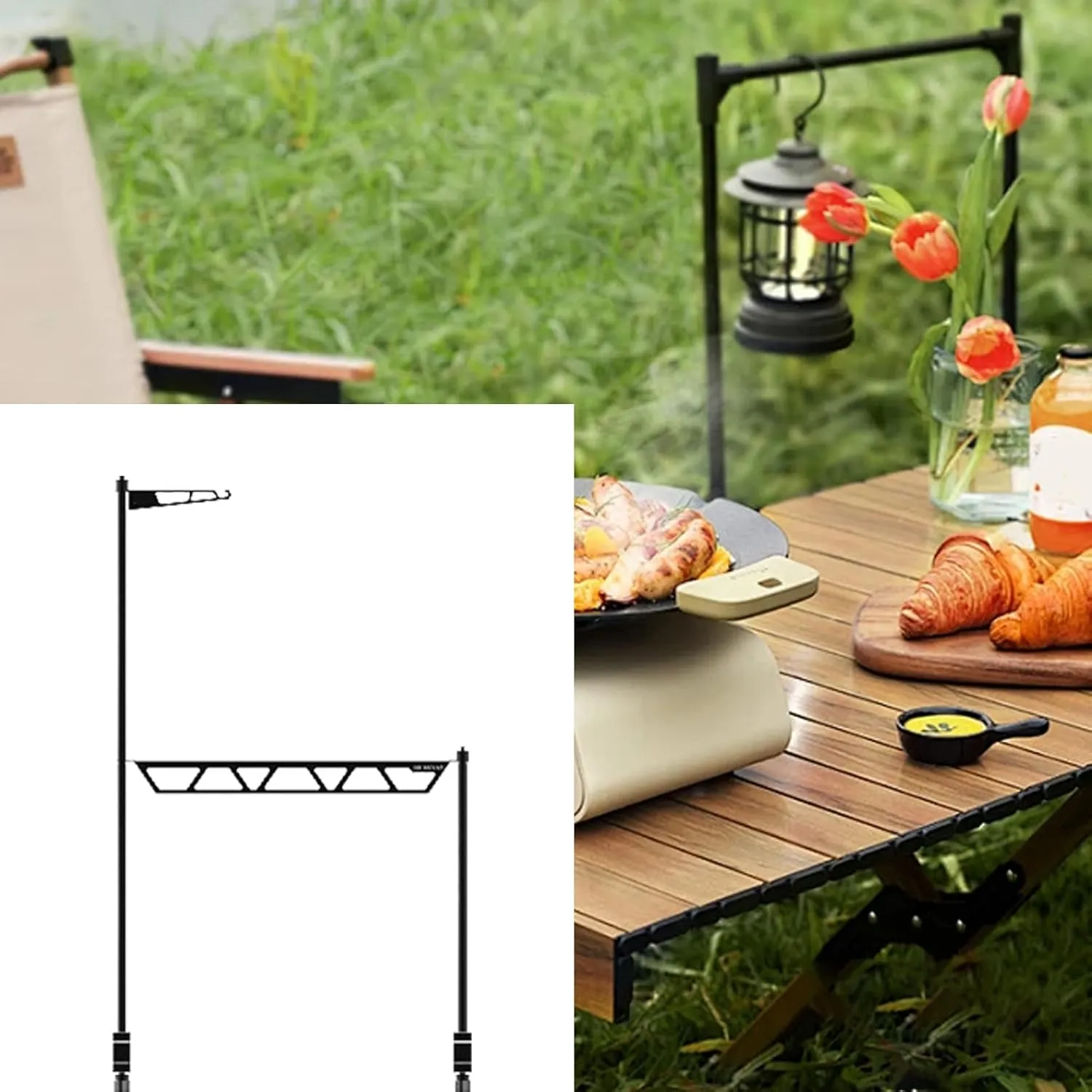 Camping Cookware Shelf,Tabletop Cookware Storage Rack - Portable Removable Metal Shelf, Pot Hanger, Tool Organizer for Picnic Travel Grill Fishing Hiking BBQ
