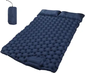 Camping Sleeping Pads, Double Inflatable Camping Sleeping Pads with Pillow Ultralight Sleeping Pad for Camping Ergonomic Design Waterproof Nylon Camping Mat for Outdoor Navy