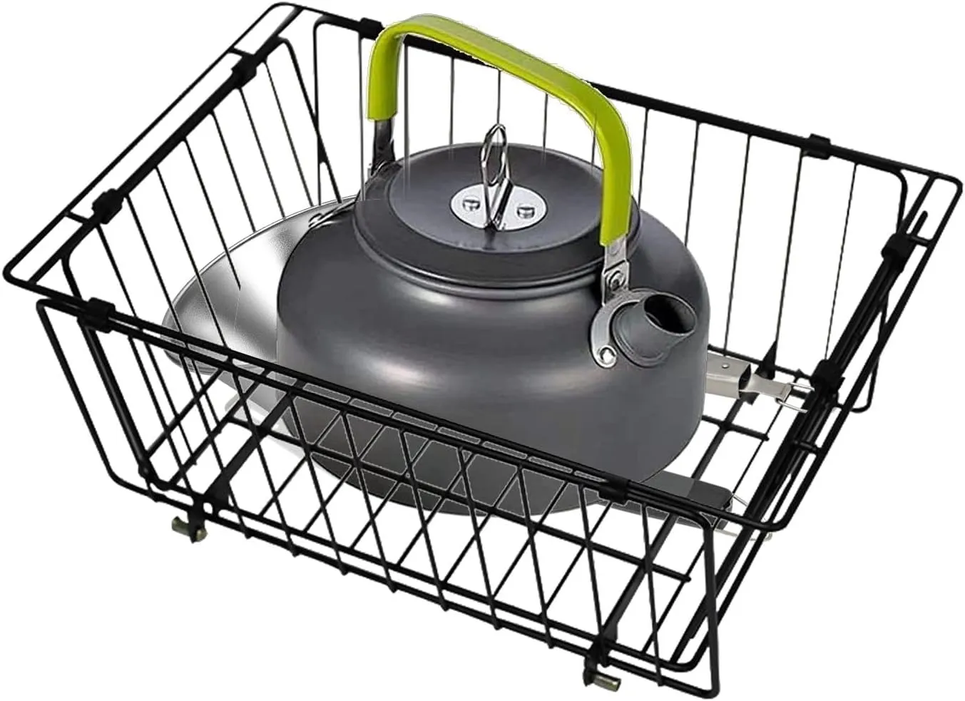Camping Wire Basket, Metal Basket Organizer For Camping Table, Folding Table Storage Rack Under Table Storage Bag Basket, Camping Travel Accessories Household Container Bins, Black