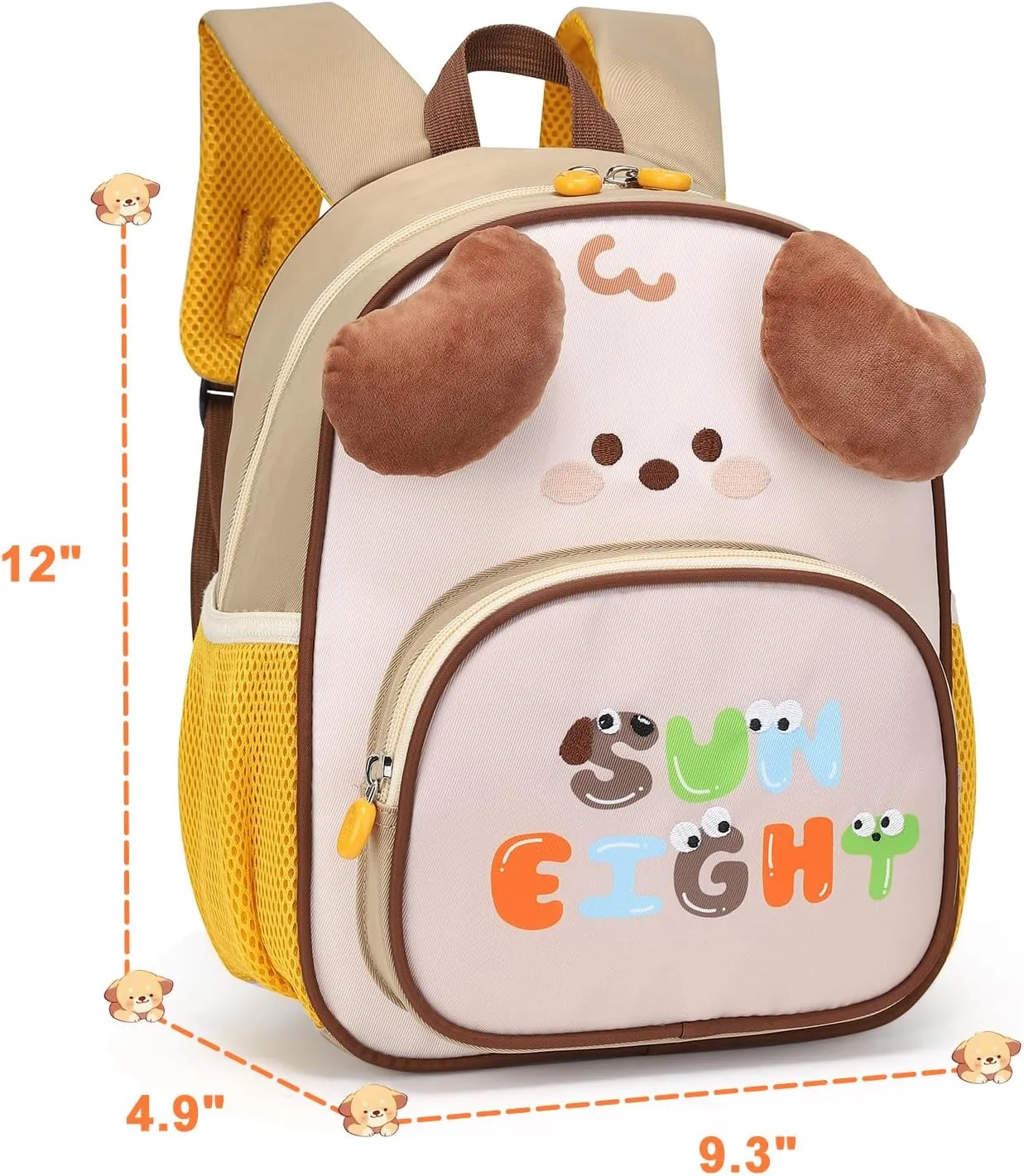 CAMTOP Cute Kids Toddler Backpack Small 3D Cartoon School Bookbags Age 1-3 Daycare Nursary Travel Bags (Puppy-Khaki)