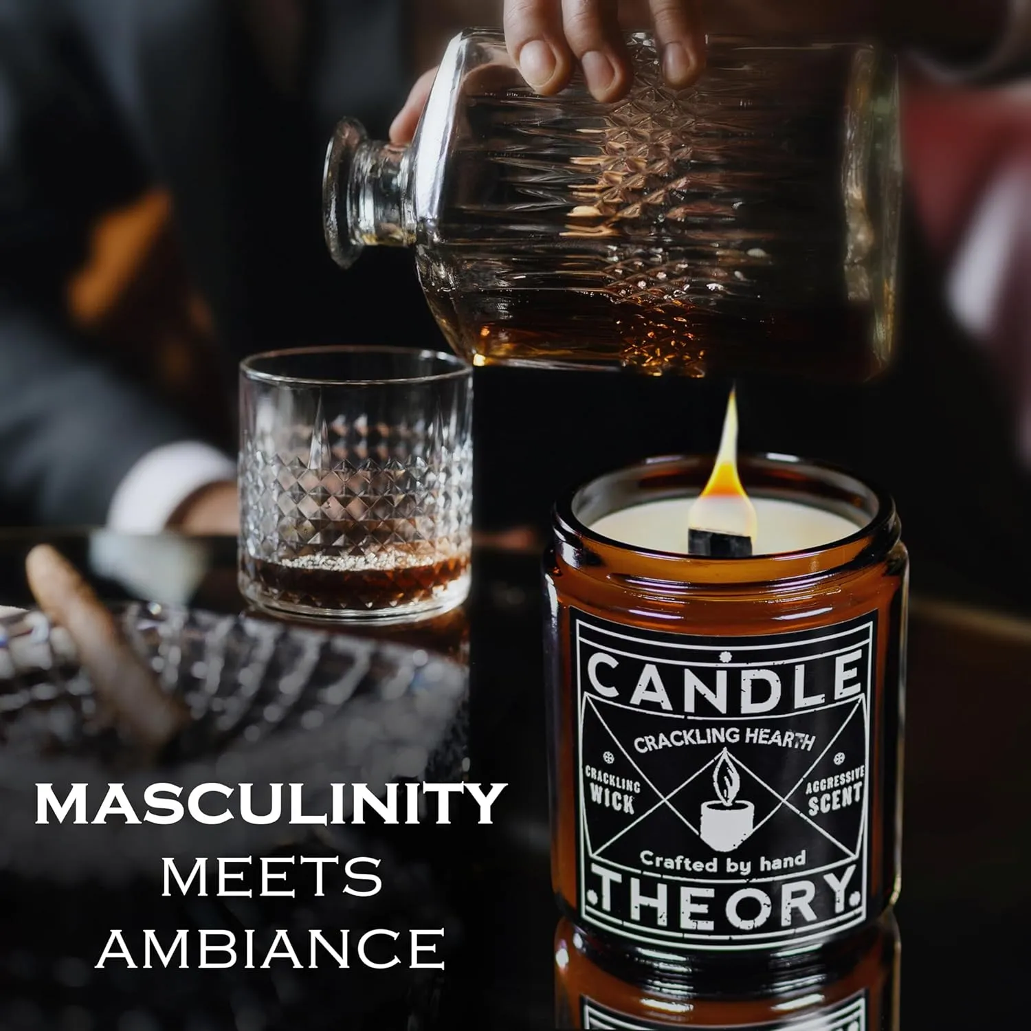 Candle Theory Crackling Hearth Scented Candle for Men - 7.6 Ounce, Bedroom & Home Fragrance