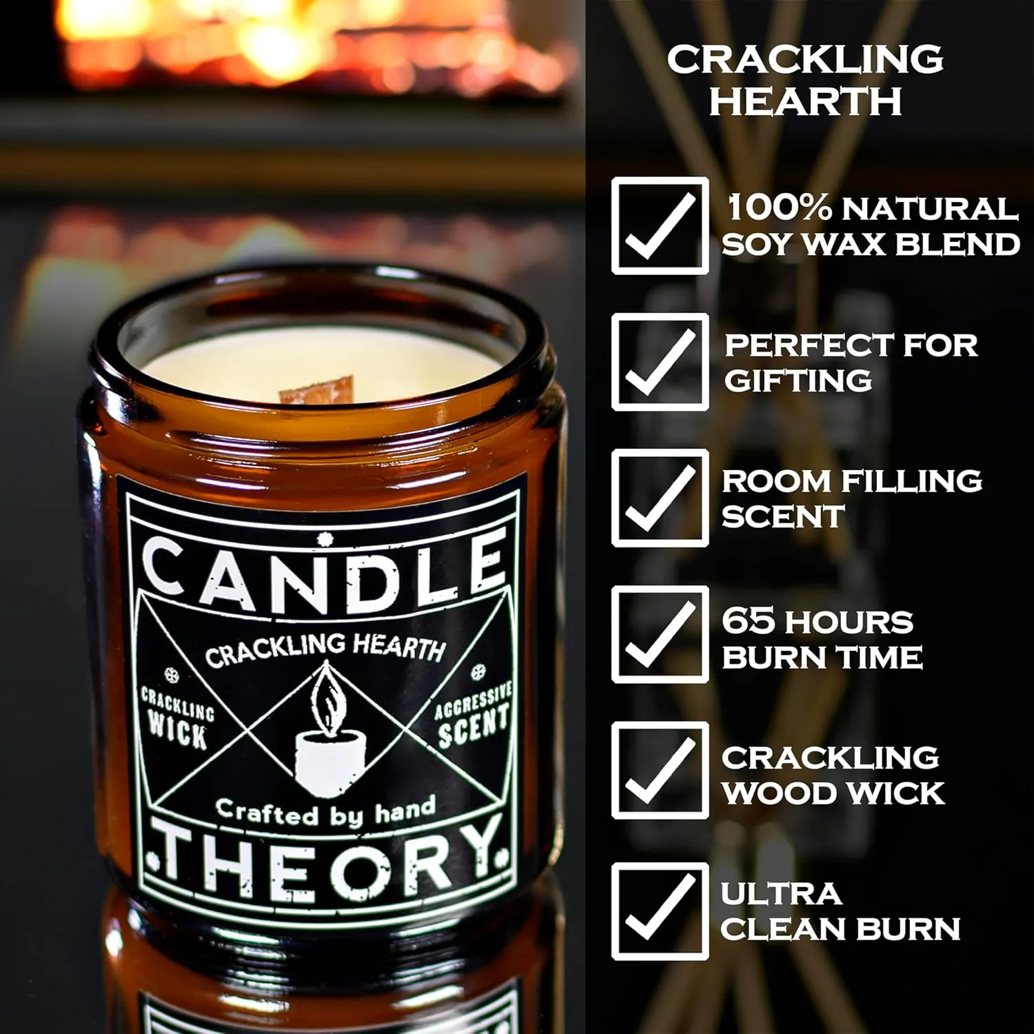 Candle Theory Crackling Hearth Scented Candle for Men - 7.6 Ounce, Bedroom & Home Fragrance