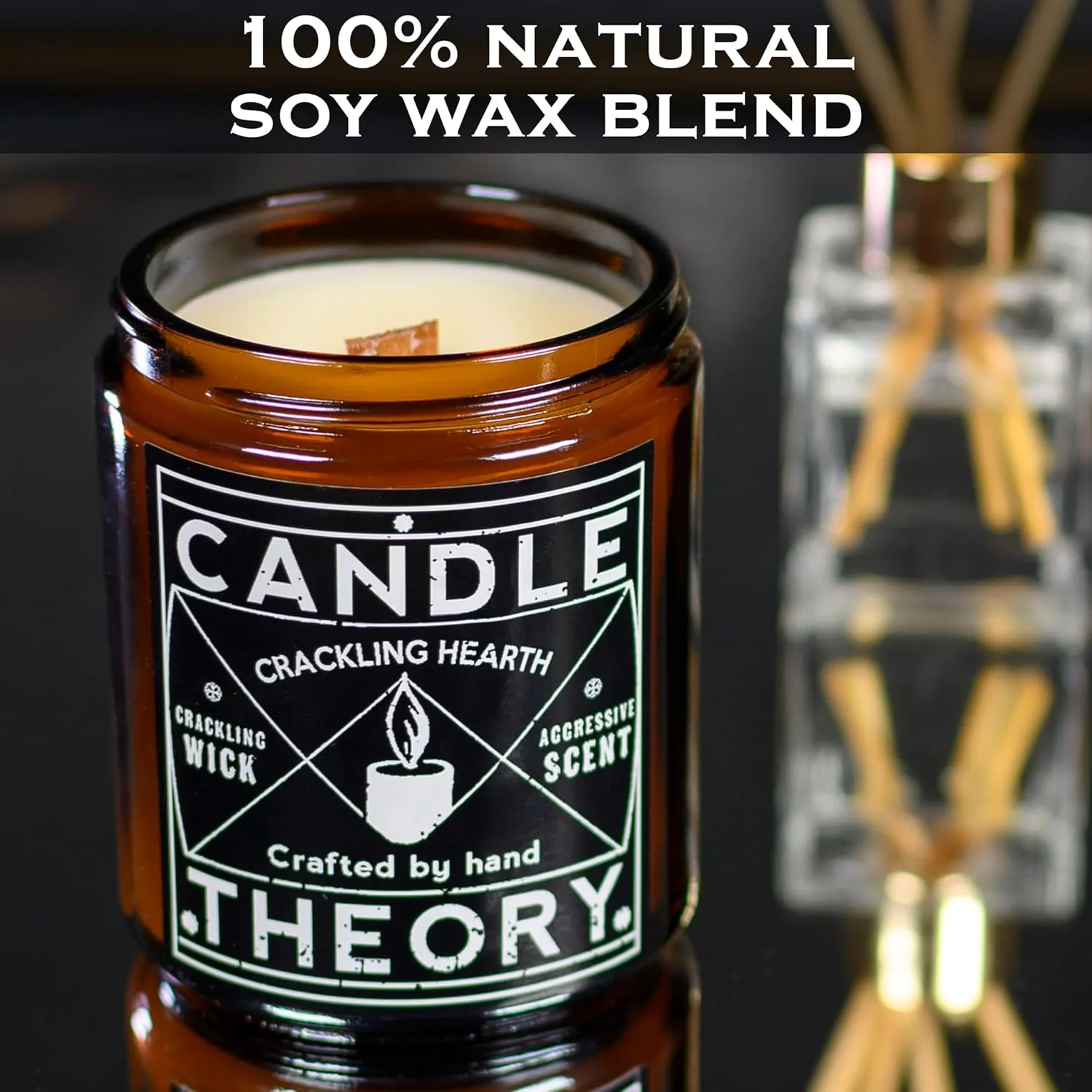 Candle Theory Crackling Hearth Scented Candle for Men - 7.6 Ounce, Bedroom & Home Fragrance