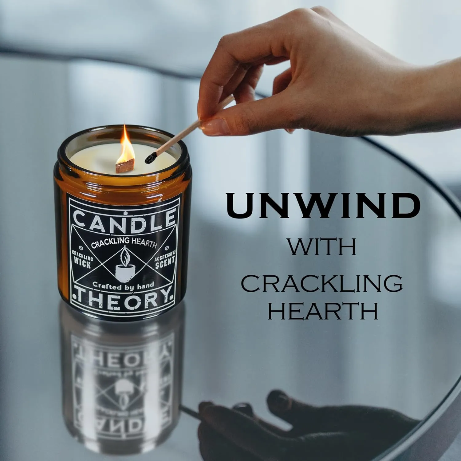Candle Theory Crackling Hearth Scented Candle for Men - 7.6 Ounce, Bedroom & Home Fragrance