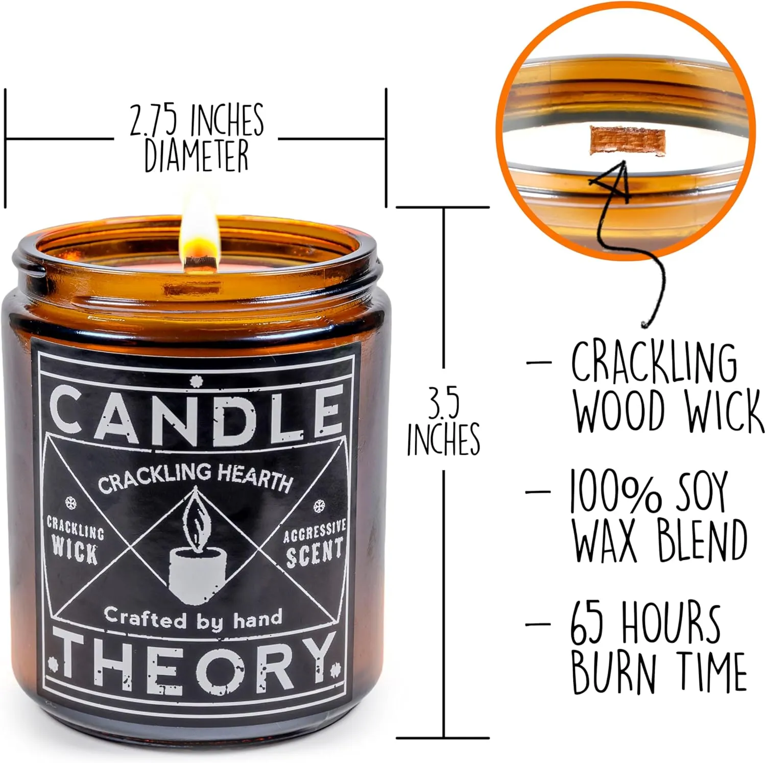 Candle Theory Crackling Hearth Scented Candle for Men - 7.6 Ounce, Bedroom & Home Fragrance