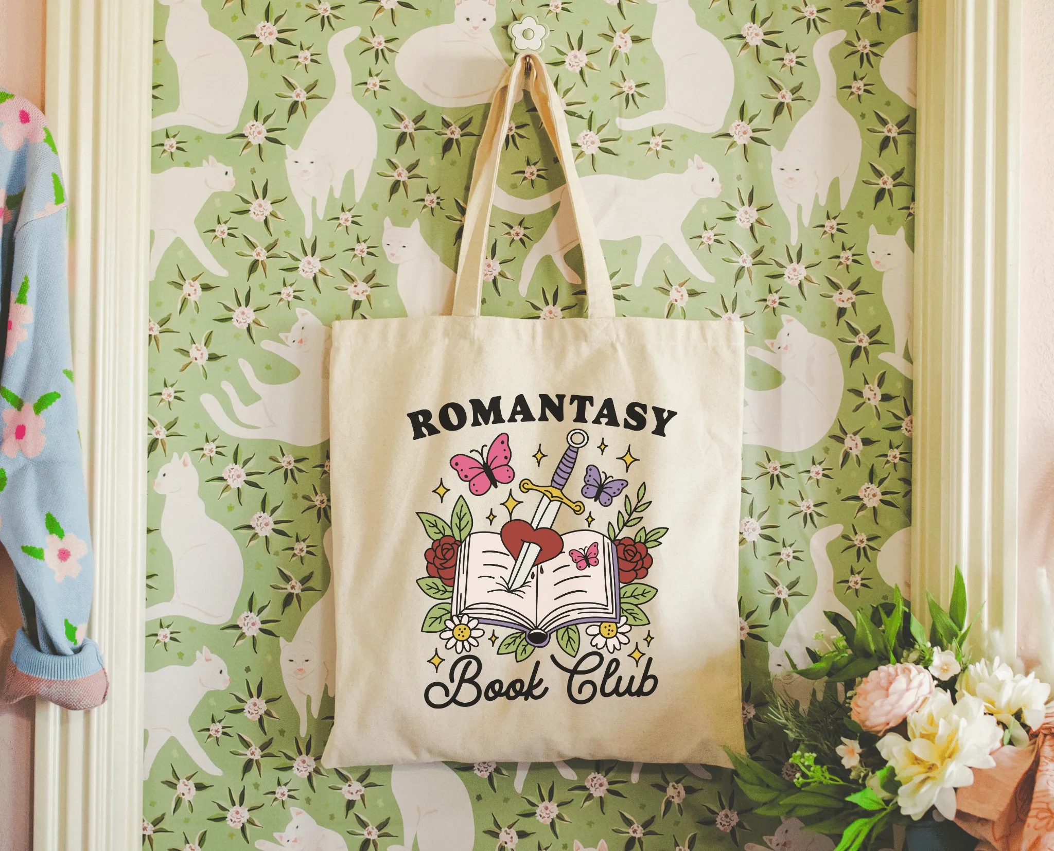 Canvas bookish tote bag - romantacy book club