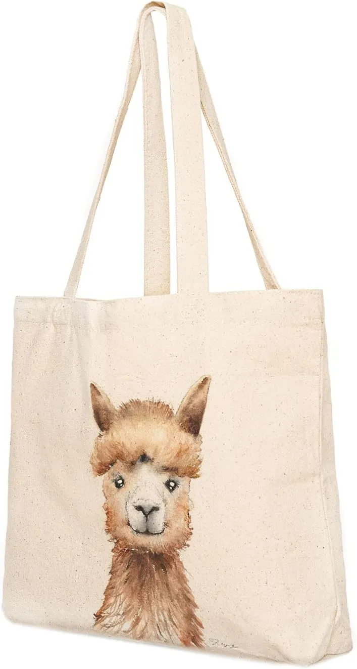 Canvas Tote Bag, Animal Design, Heavy Duty Gusseted, 100% Natural Cotton, for Shopping, Grocery, Laptop (T-ALPACA-XL)