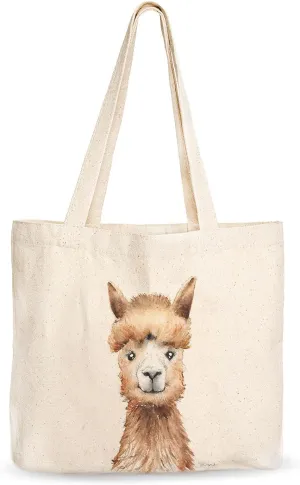 Canvas Tote Bag, Animal Design, Heavy Duty Gusseted, 100% Natural Cotton, for Shopping, Grocery, Laptop (T-ALPACA-XL)