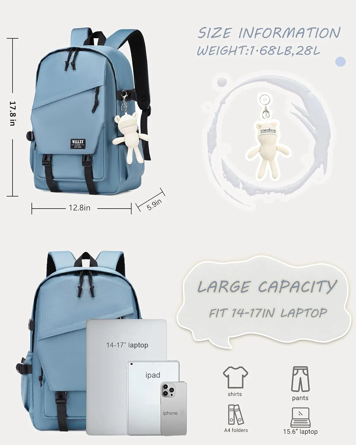 Caoroky knight College School Bag for Men Women Laptop Backpack 15.6 Inch Anti Theft Travel Daypack Large Elementary Middle High Bookbags for Teens Girls Boys Students-Large,grey