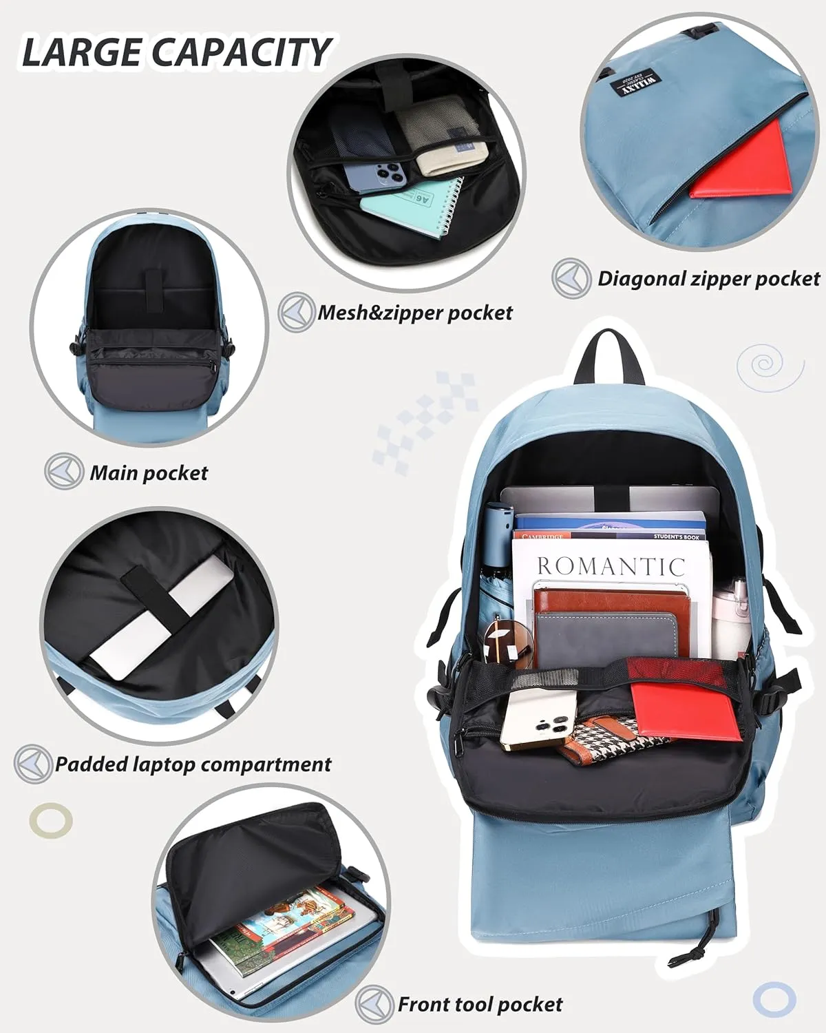Caoroky knight College School Bag for Men Women Laptop Backpack 15.6 Inch Anti Theft Travel Daypack Large Elementary Middle High Bookbags for Teens Girls Boys Students-Large,grey