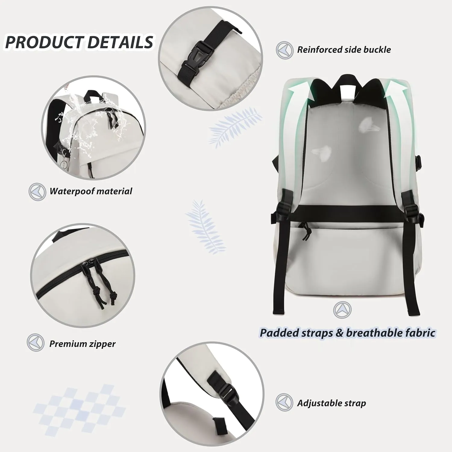 Caoroky knight College School Bag for Men Women Laptop Backpack 15.6 Inch Anti Theft Travel Daypack Large Elementary Middle High Bookbags for Teens Girls Boys Students-Medium,off-white