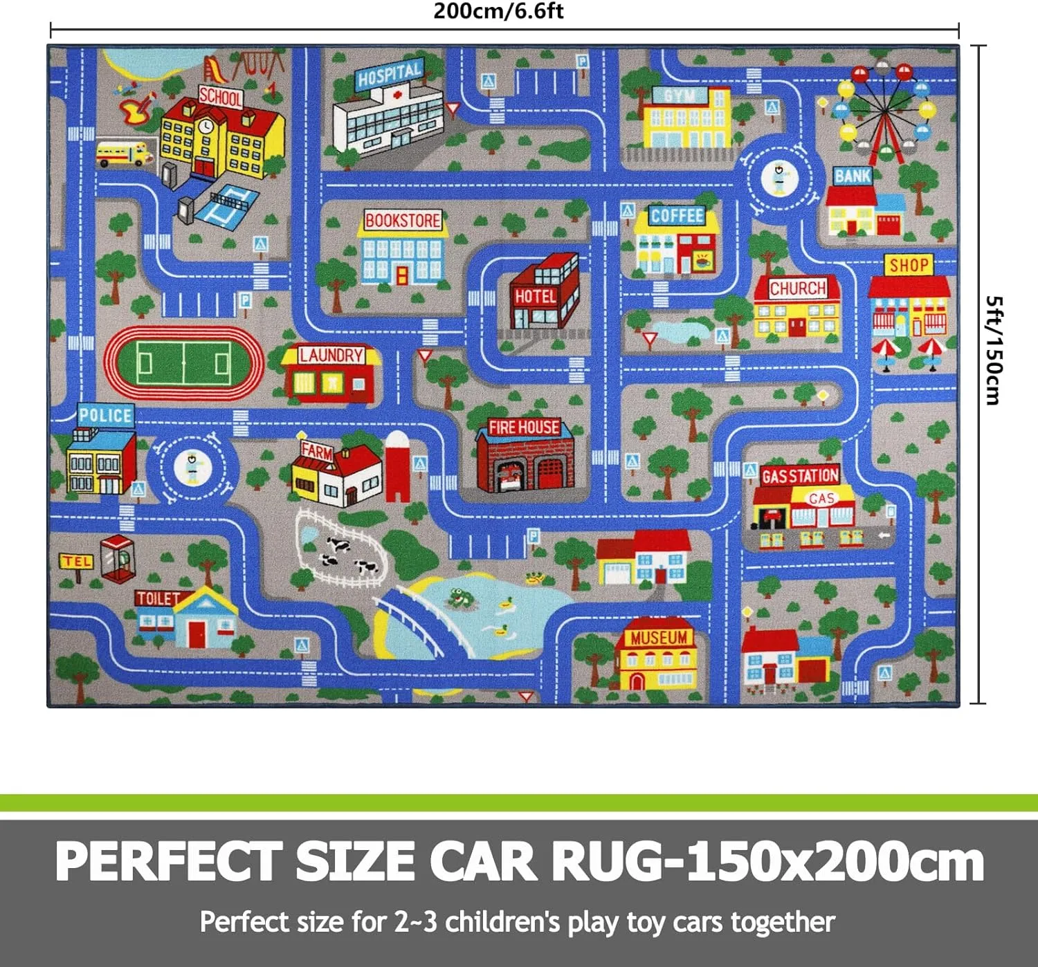 Capslpad Blue Car Road Kid Rug Carpet Playmat for Playoom Traffic Road Kids Play Mat for Toddler Non Slip Washable City Map Race Track Carpet Rug for Kids Room Bedroom Nursery Room Decor,5'x 6'6"