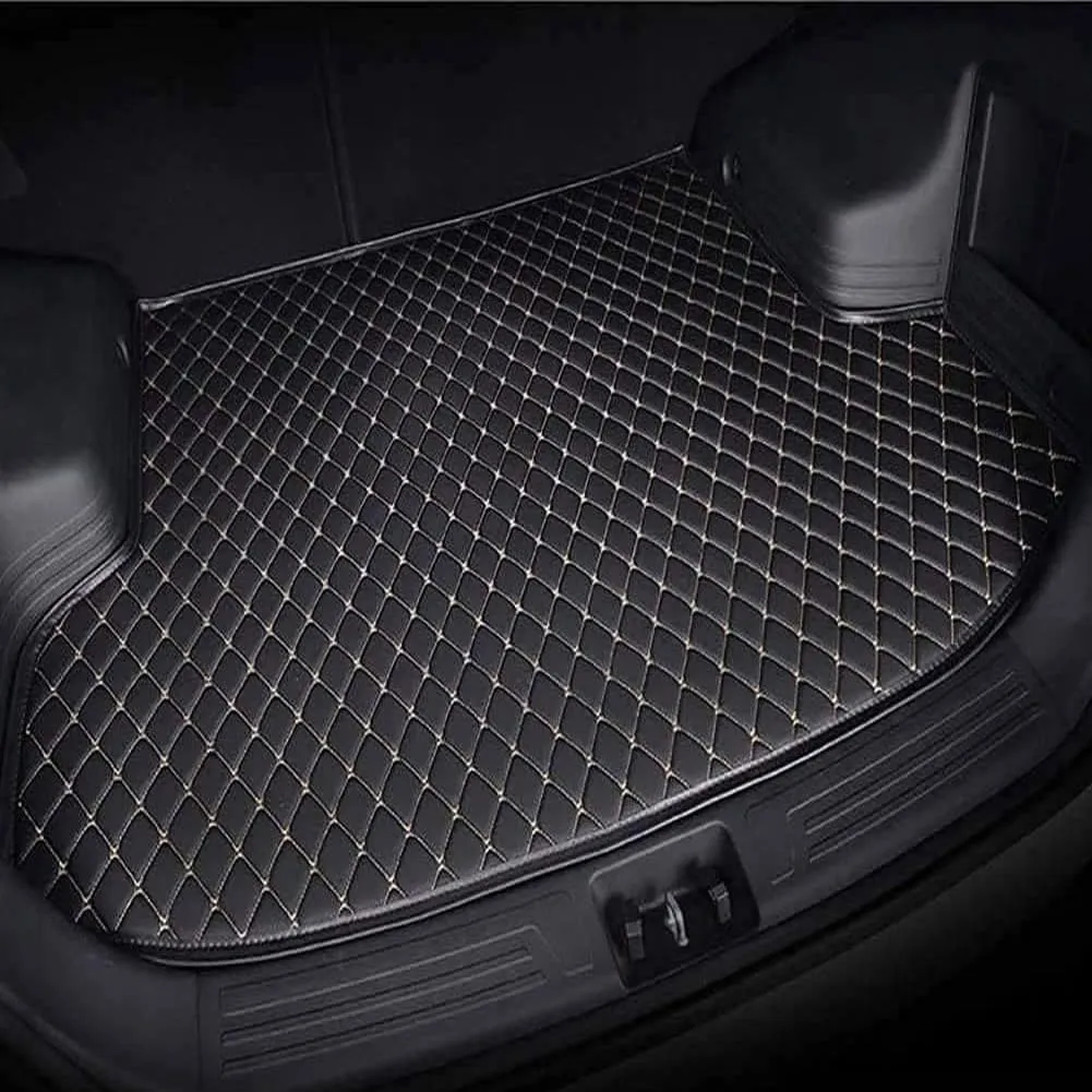 Car Boot Liner Mats for Genesis GV70 EV Pure Electric 2023 2024, All-Weather Car Anti-Slip Cargo Tray Liners Carpets, Custom PU Leather Car Rear Cargo Liners, B/Black-Beige