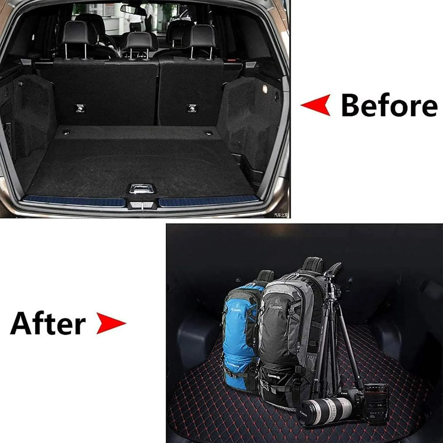 Car Boot Liner Mats for Genesis GV70 EV Pure Electric 2023 2024, All-Weather Car Anti-Slip Cargo Tray Liners Carpets, Custom PU Leather Car Rear Cargo Liners, B/Black-Beige