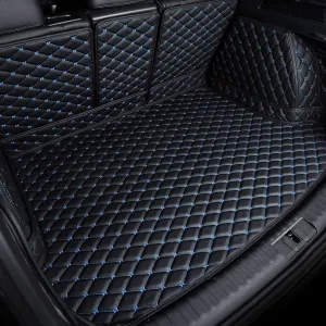 Car Full Coverage Cargo Liners for Mitsubishi Eclipse Cross 2018 2019 2020, Leather Boot Mats Waterproof Anti-Scratch Car Boot Protector Accessories,Black-Blue