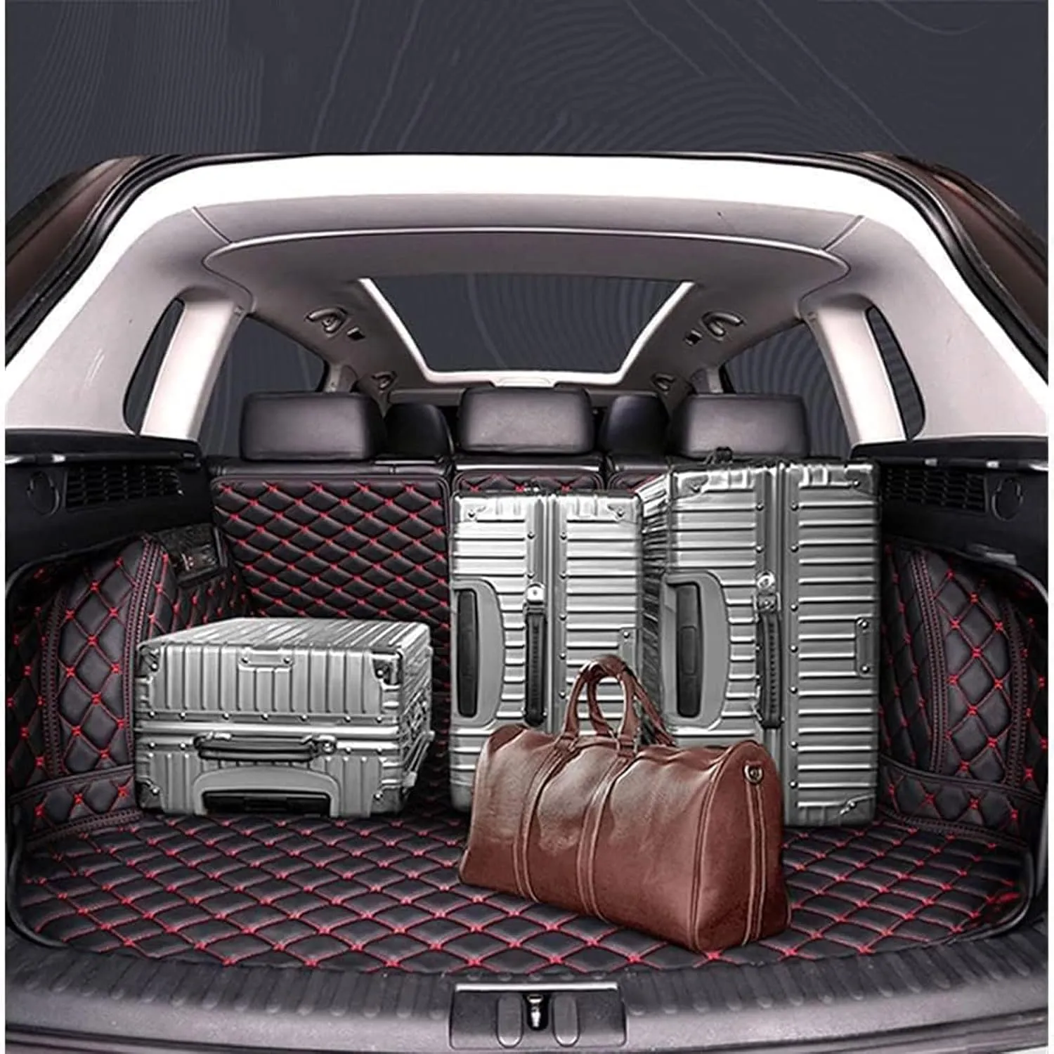 Car Full Coverage Cargo Liners for Mitsubishi Eclipse Cross 2018 2019 2020, Leather Boot Mats Waterproof Anti-Scratch Car Boot Protector Accessories,Black-Blue