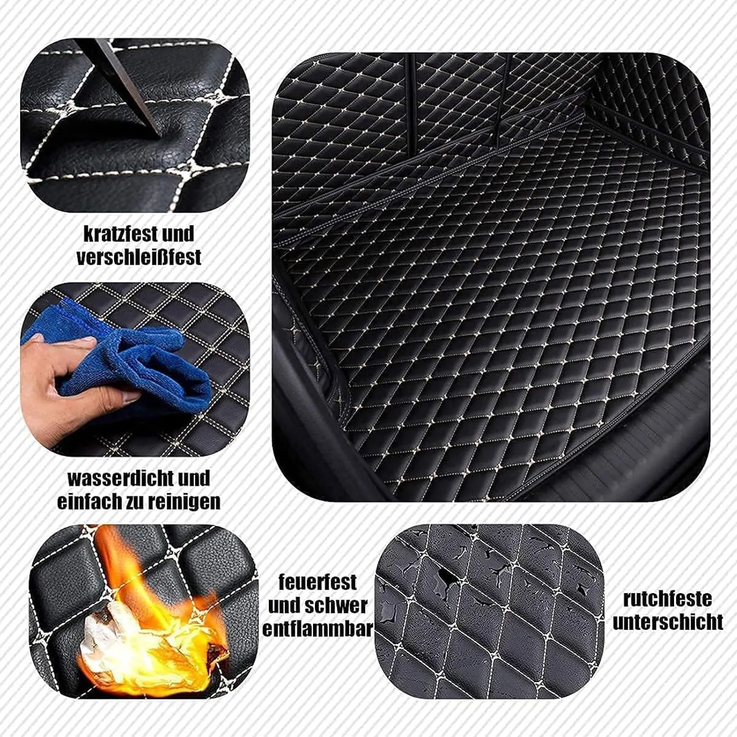 Car Full Coverage Cargo Liners for Mitsubishi Eclipse Cross 2018 2019 2020, Leather Boot Mats Waterproof Anti-Scratch Car Boot Protector Accessories,Black-Blue