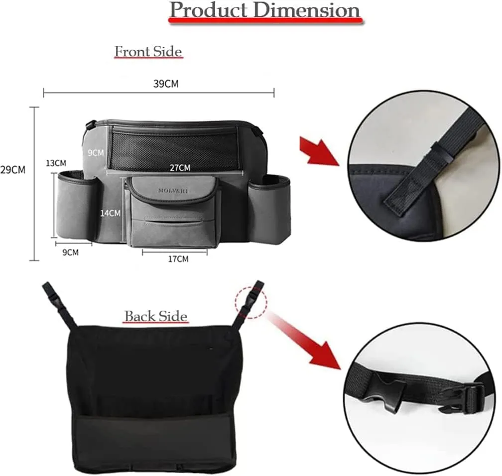 Car Handbag Holder Net Pocket, Car Purse Handbag Between Seats with Cup Holder, Car Handbag Holder for Front Seat, Large Capacity Car Organizer for Storage, Barrier of Backseat Pet Kids(Black)