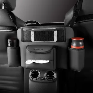 Car Handbag Holder Net Pocket, Car Purse Handbag Between Seats with Cup Holder, Car Handbag Holder for Front Seat, Large Capacity Car Organizer for Storage, Barrier of Backseat Pet Kids(Black)
