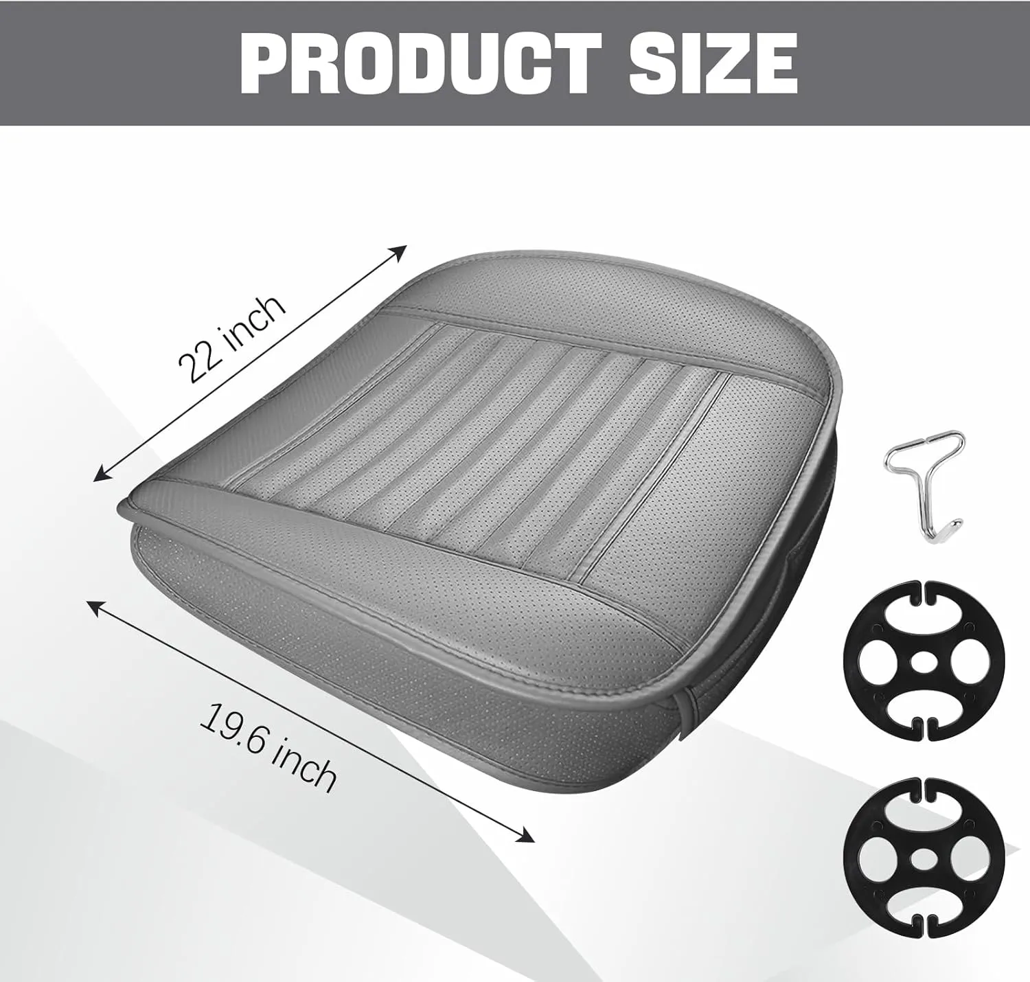 Car Seat Bottom Cover, Anti-Slip Leather Car Front Seat Cushion Pad, Full Wrap Bottom Auto Seat Protector with Pocket, Universal Front Seat Cover Cushion Mat for Most Vehicles (Gray)