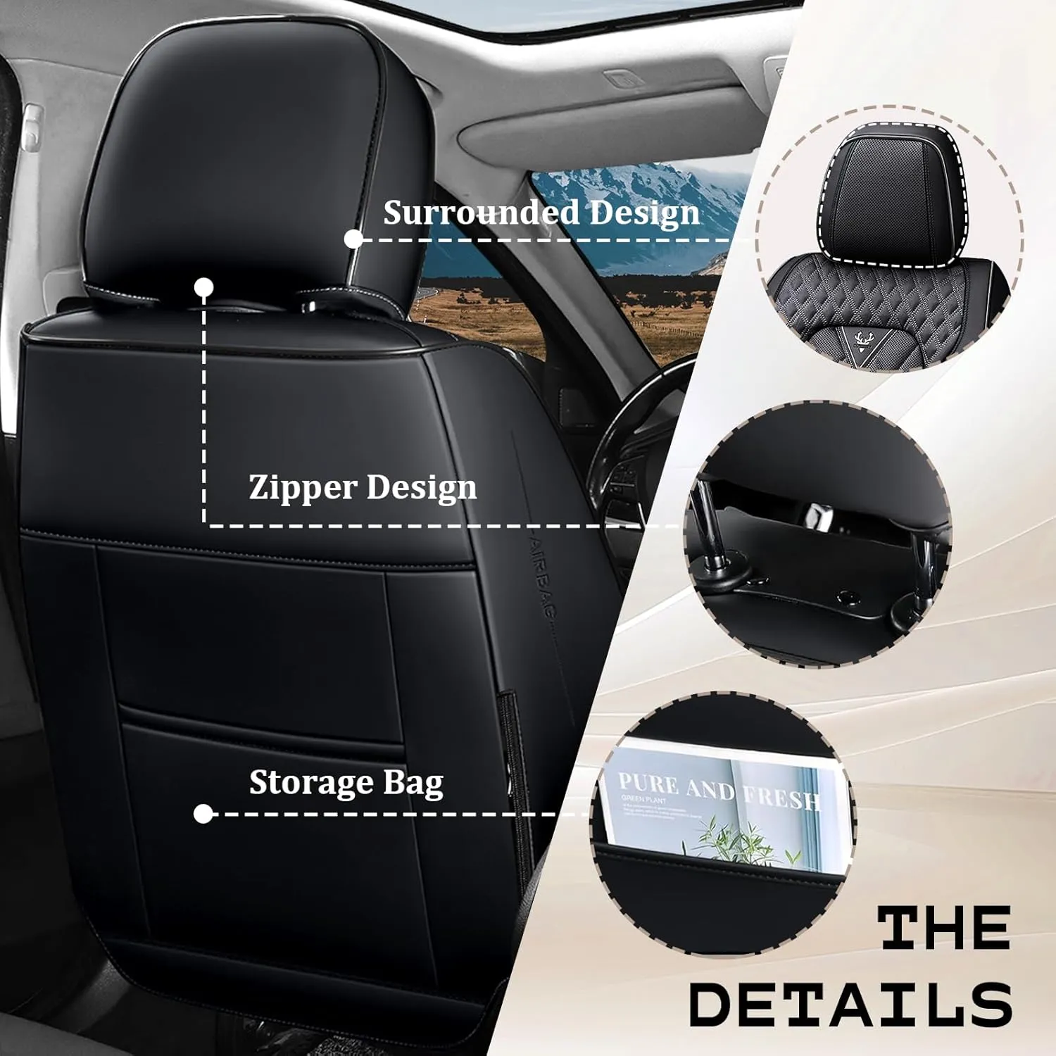 Car Seat Cover Fit for 99% DeTomaso Models Waterproof and Wear Resistant Seat Protection 2 Seat Deluxe Black