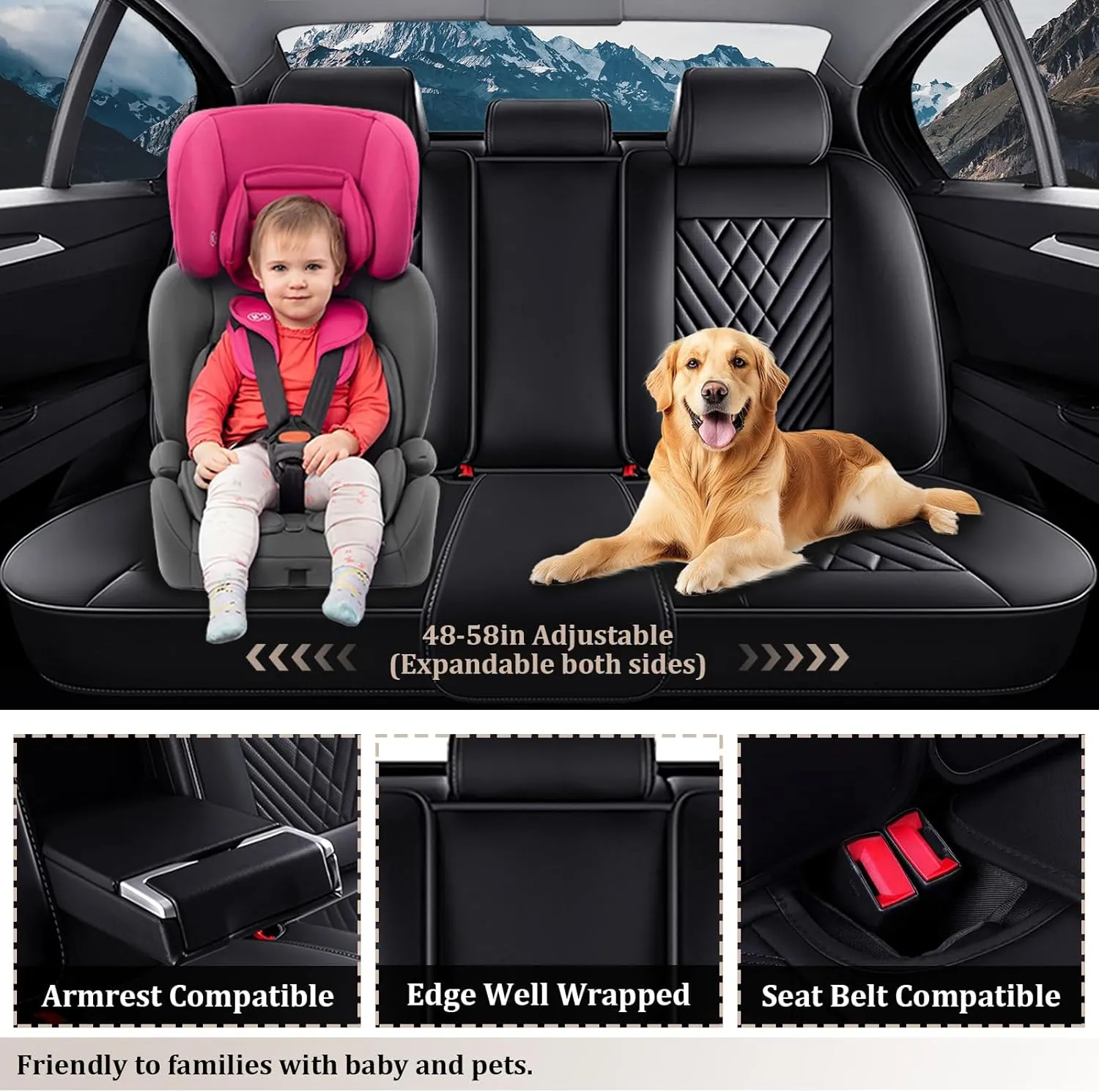 Car Seat Cover Fit for 99% DeTomaso Models Waterproof and Wear Resistant Seat Protection 2 Seat Deluxe Black
