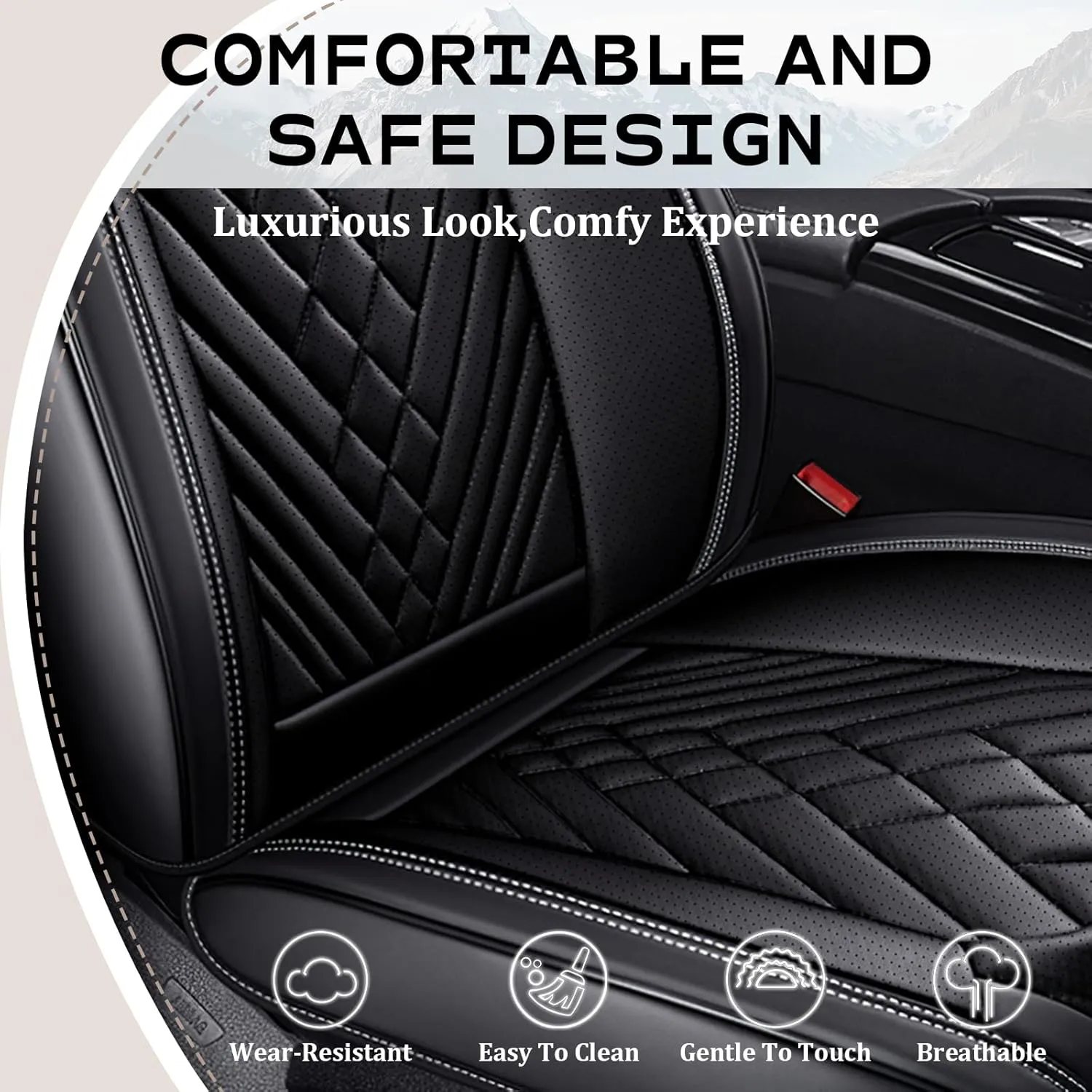 Car Seat Cover Fit for 99% DeTomaso Models Waterproof and Wear Resistant Seat Protection 2 Seat Deluxe Black