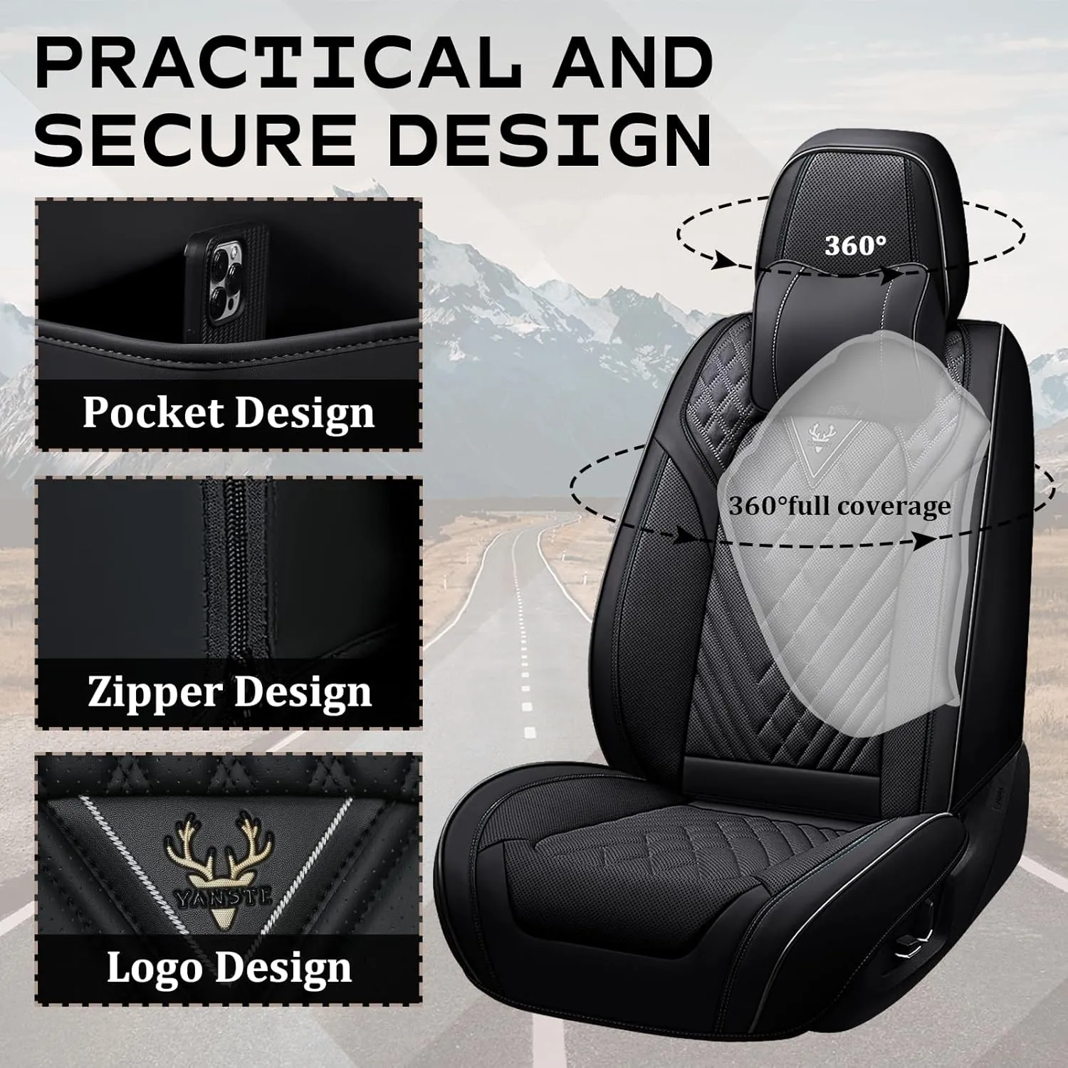 Car Seat Cover Fit for 99% DeTomaso Models Waterproof and Wear Resistant Seat Protection 2 Seat Deluxe Black