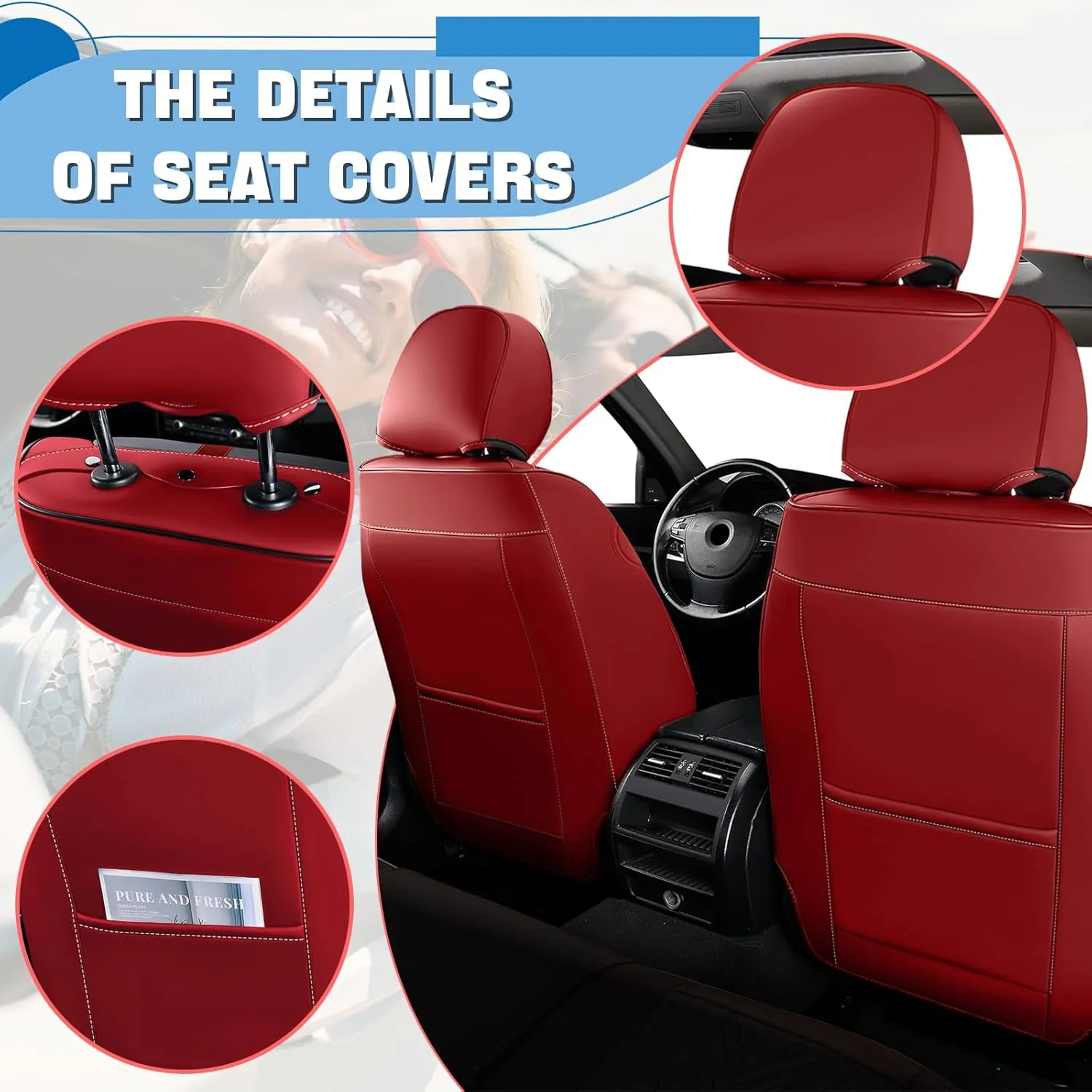 Car Seat Covers Fit for Acura Integra 2023-2025 Waterproof Automotive Seat Covers of Premium Nappa Leather(Front Row, Black & Red)