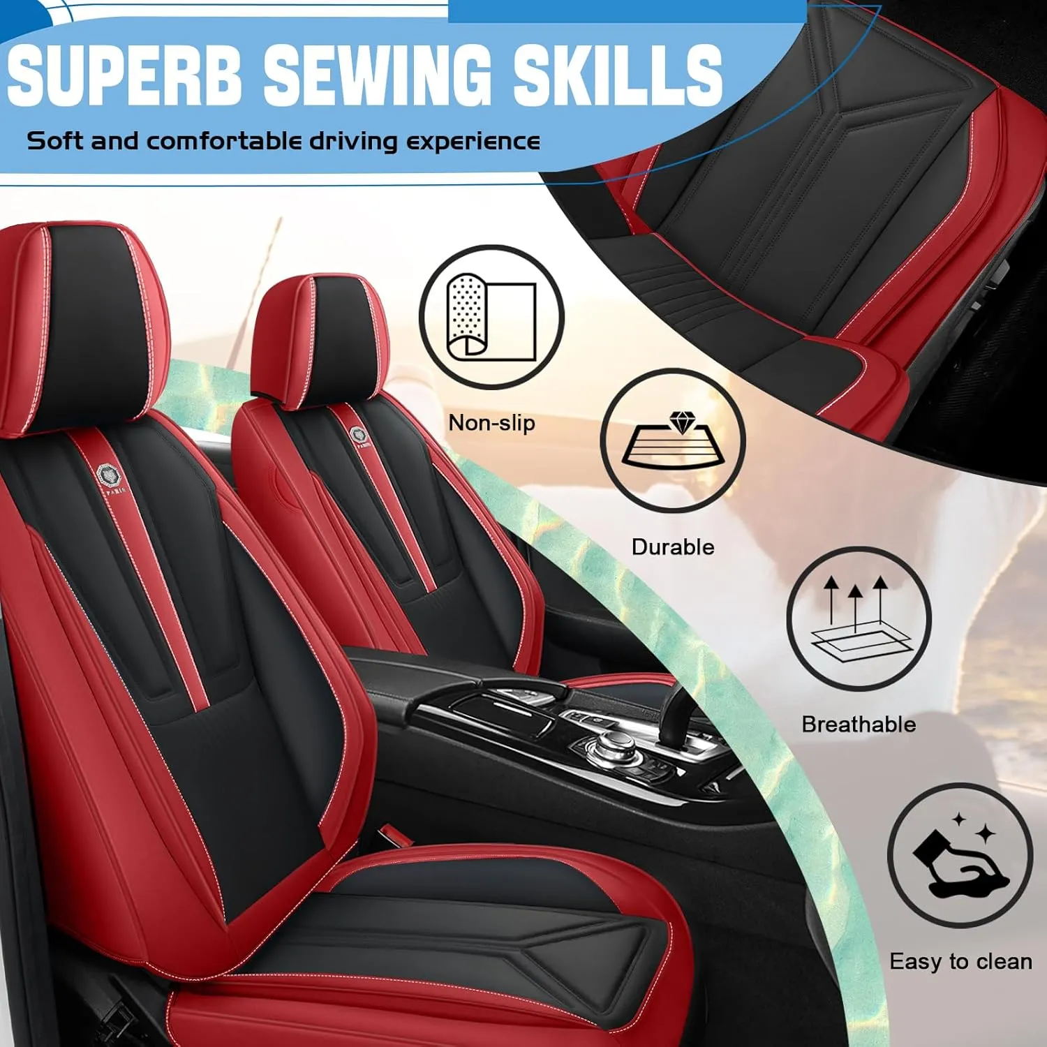 Car Seat Covers Fit for Acura Integra 2023-2025 Waterproof Automotive Seat Covers of Premium Nappa Leather(Front Row, Black & Red)