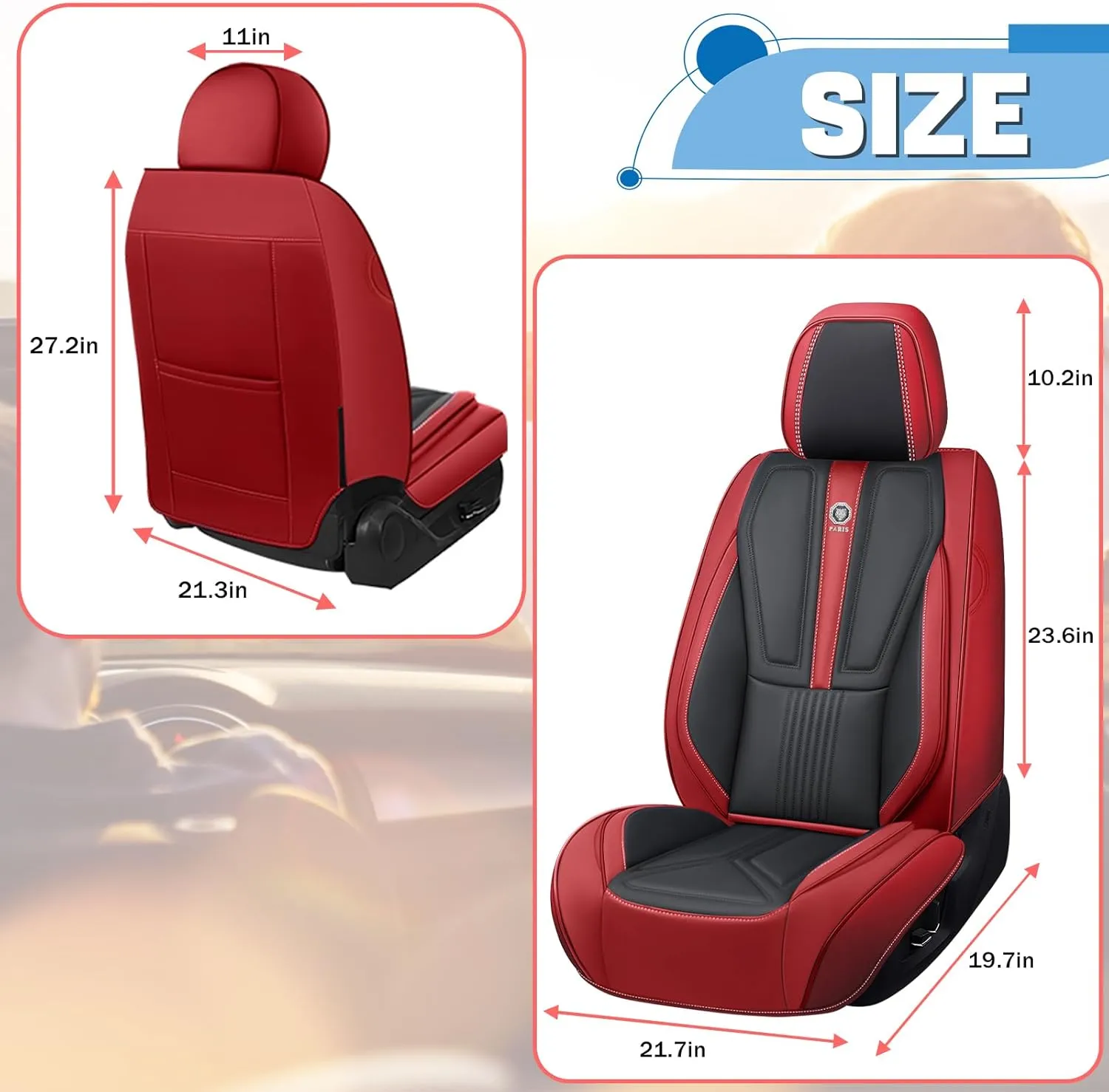 Car Seat Covers Fit for Acura Integra 2023-2025 Waterproof Automotive Seat Covers of Premium Nappa Leather(Front Row, Black & Red)